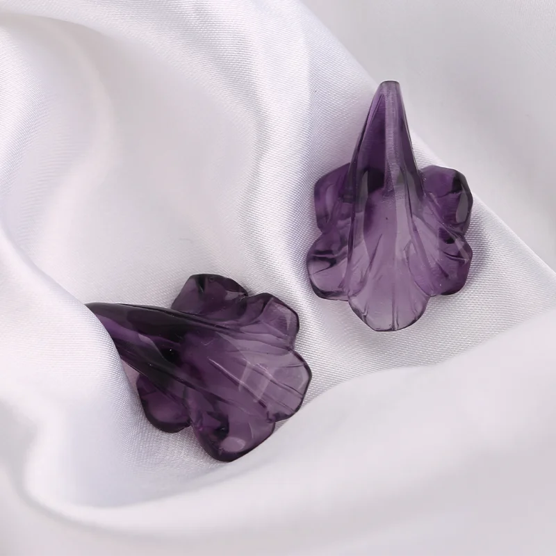 B&F Amethyst Carved Flower Earring Beads Fashion Jewelry Accessories For Women