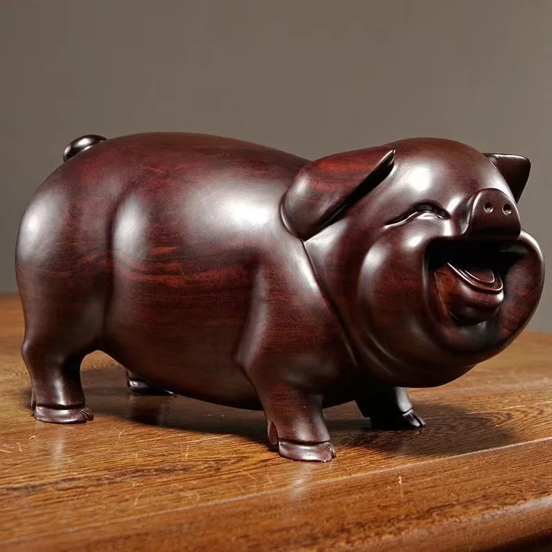 Rosewood Carved Three-in-One Ebony Animal Pair Solid Wood Pig Craft Twelve Zodiac Ornaments Home Decoration