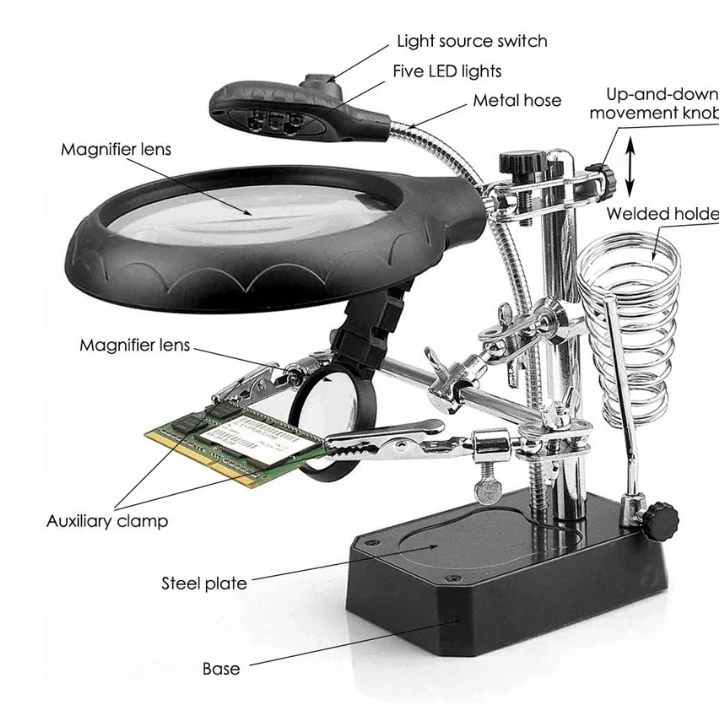 Desktop welding table fixture, soldering iron holder, mobile phone maintenance circuit board welding work table lamp