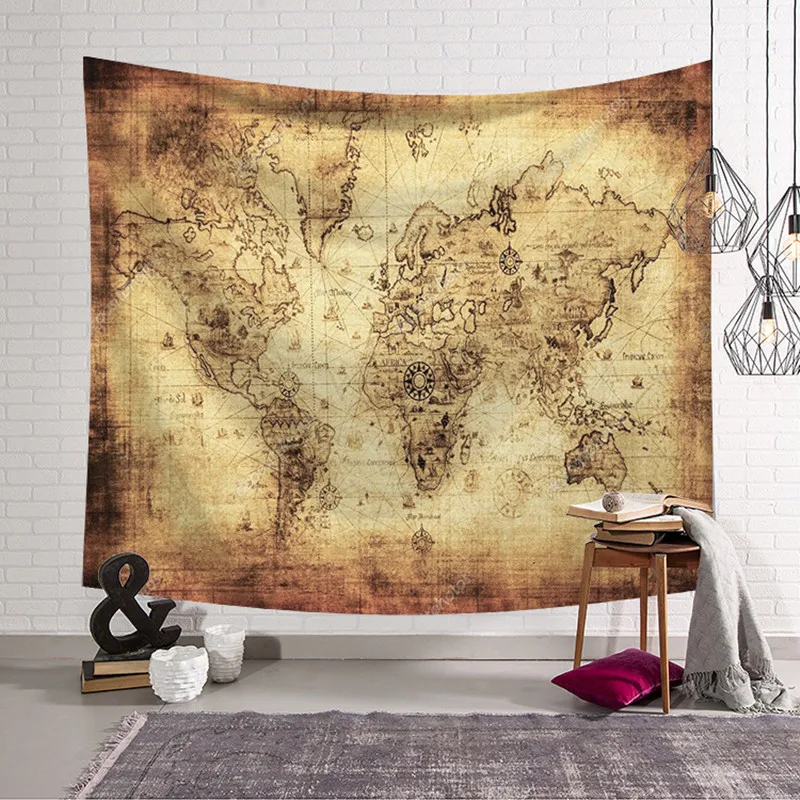 

Retro Map Bedside Background Cloth Tablecloth Home Stay Tapestry Wall Hanging Cloth