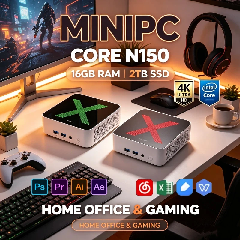 Stylish X Compact Mini PC Core N150 Win11 32GB 2TB SSD WiFi6 BT5.2 4K Portable Workstation for Gaming Stream & Video Edit