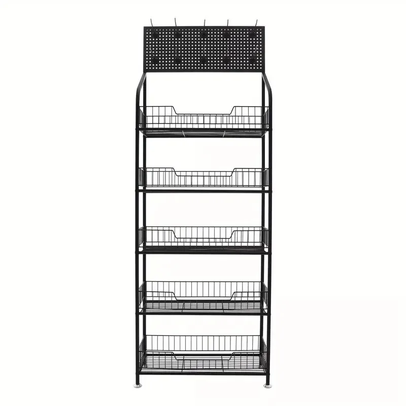 Five-Tier Snack Display Rack, 65.3H'‘ x 23.8W’' x 10.4D'', with Universal Casters For fruits, vegetables, towel baskets, stalls,