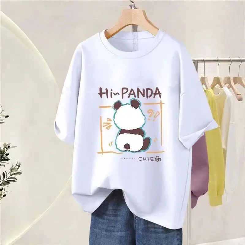 New Fun Cartoon Pattern Printed Cotton Women's T-shirt Y2k Summer Fashion Casual Loose Round Neck Couple Large T-shirt