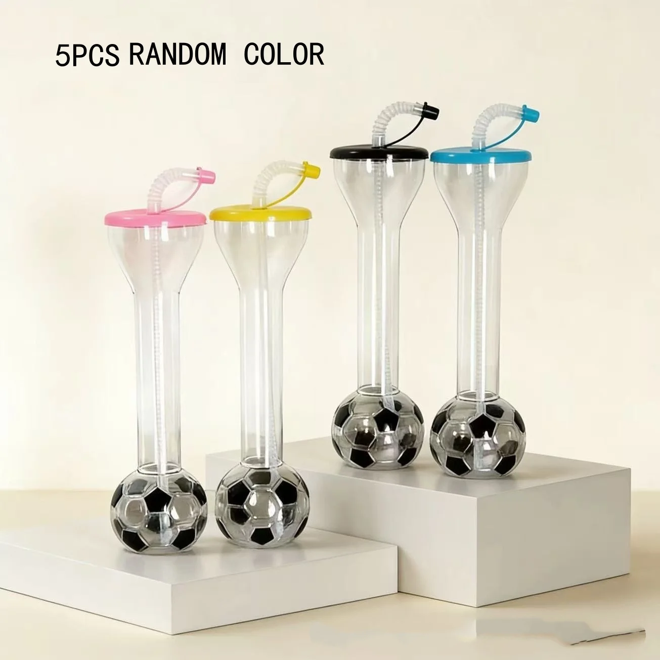 Novelty Soccer Ball Water Bottle with Straw - 5PCS Bulk Random Color Reusable Tumblers for Party Supplies