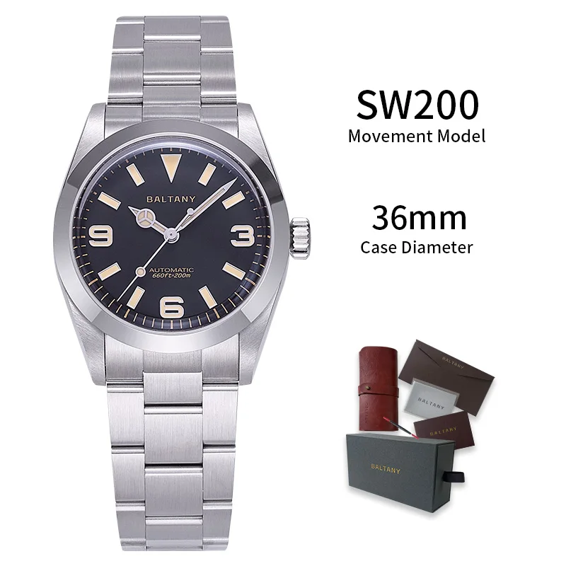 Baltany 36MM Explorer Watch Man S4056 ST2130 Automatic Mechanical Watch Waterproof 20Bar Stainless Steel Bracelet Retro Watches image 3