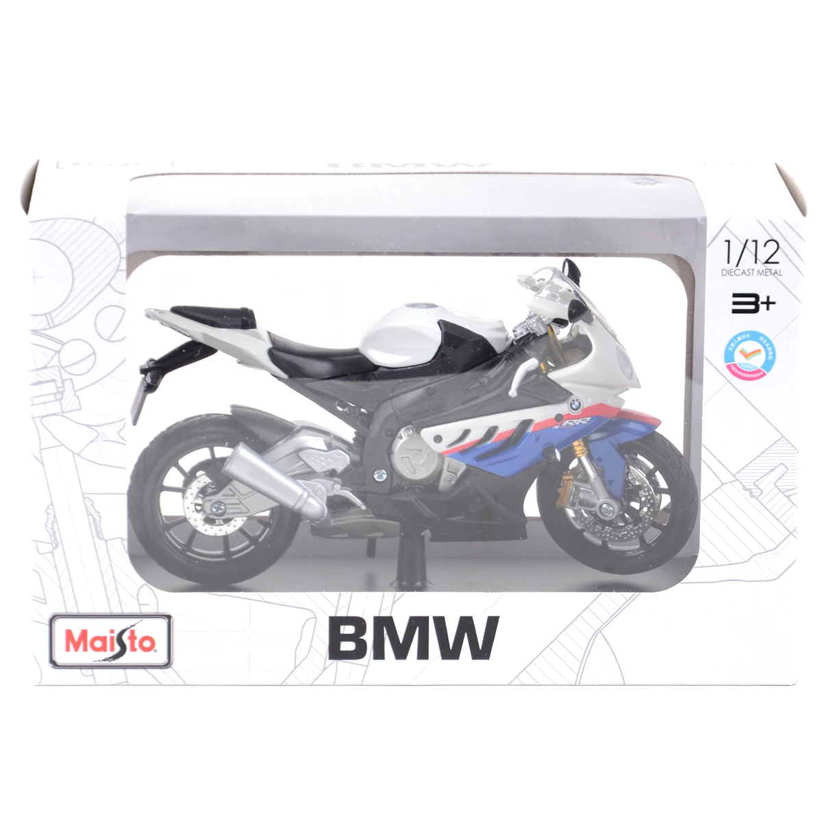 Maisto – BMW S1000RR 1:12 avec support, véhicules moulés sous pression, loisirs de collection, modèle de moto, jouets