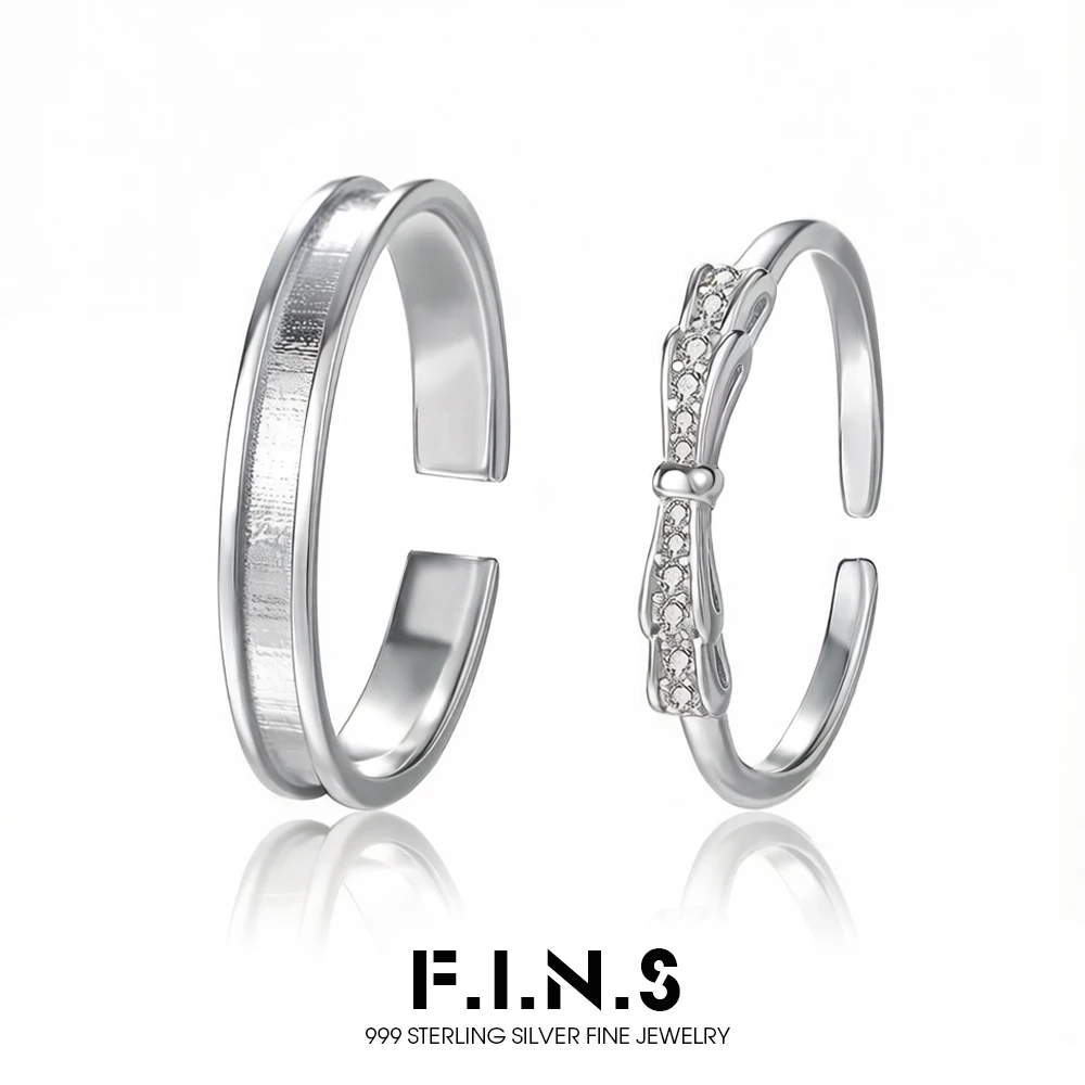 

Кольцо для пары F.I.N.S из стерлингового серебра S999 с открытым циркониевым бантом, универсальное, простое, для влюбленных, для помолвки, свадьбы, изысканные ювелирные украшения и аксессуары