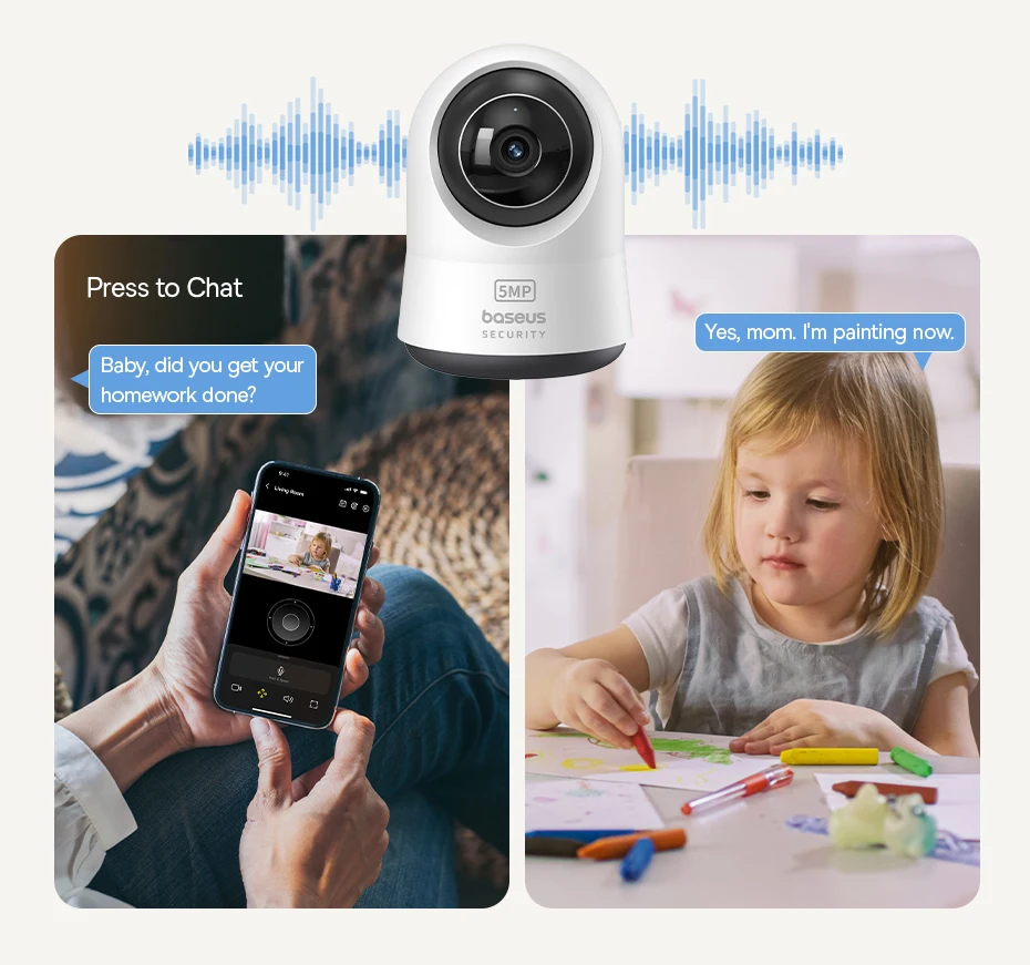 Baseus 5MP 3K WiFi IP-Kamera 2,4G/5G Wireless Indoor Sicherheitsschutz Schwenk- und Neigefunktion 8-facher Digitalzoom Mini-Kamera-Überwachungskameras – Detail 12