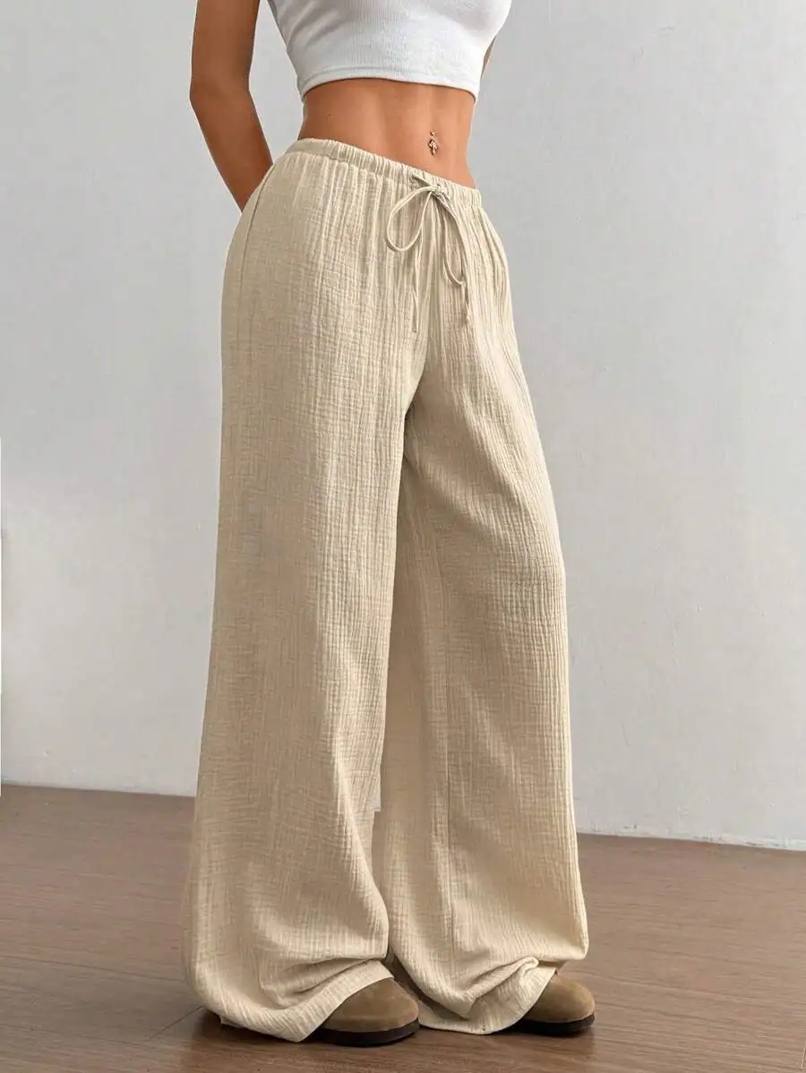 Fashion Women Loose Wide Leg Pants Elegant Solid High Waist Drawstring Office Lady Commute Baggy Pant Casual Sweatpant Trousers