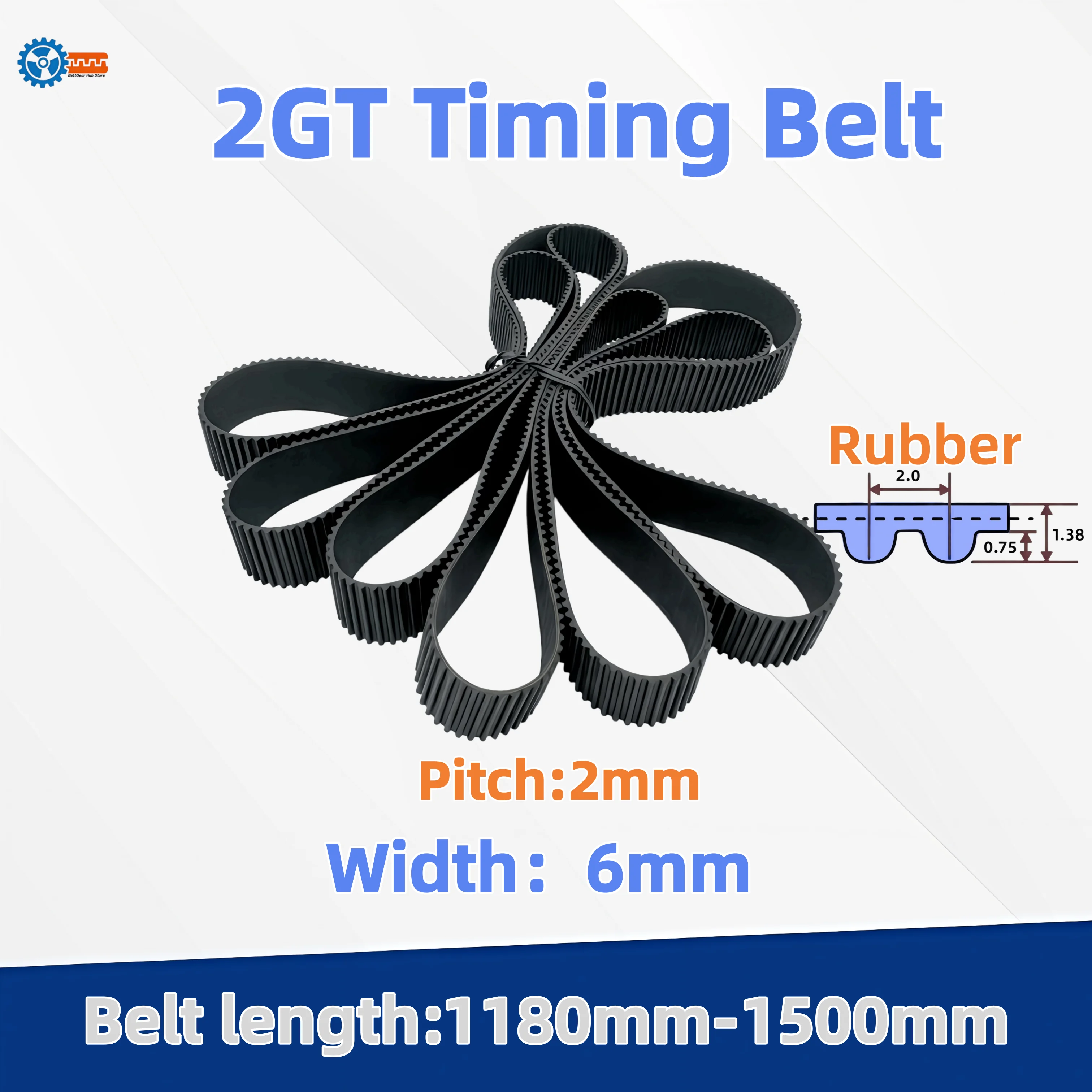 

2GT Timing Belt Length 1180mm-1150mm Width 6mm 2M Rubber Synchronous Belt 3D Printer Accessory Pitch 2mm GT2 Drive Tooth Belt
