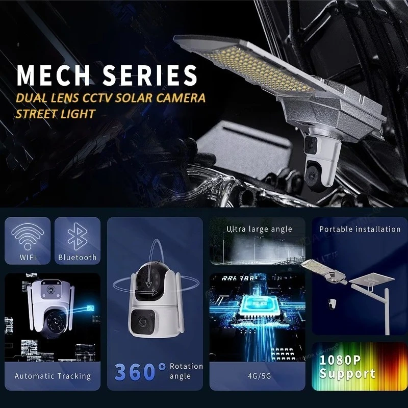 Etenda Dual Lenses 900w Solar Street Lamp with CCTV 6 Million Pixels Solar Light with Eseecloud