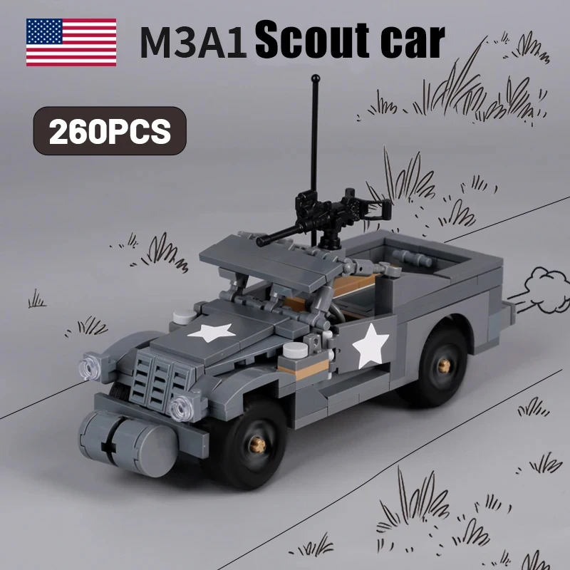 WW2 USA LCM3 Landing Craft Building Blocks Military Warship Model Soldier Weapon Boat Army Car Model Educational Toy for Childs