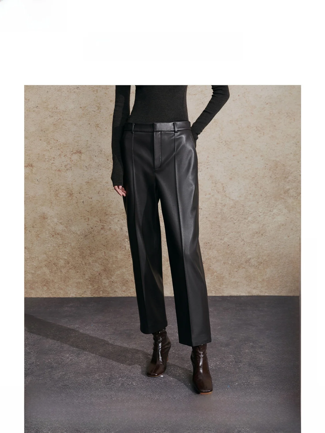 

Брюки ZhiZhi из ПУ-кожи прямого кроя, укороченные, легкие в уходе, кофейного цвета, женские повседневные брюки со средней/высокой талией, с фруктовым принтом