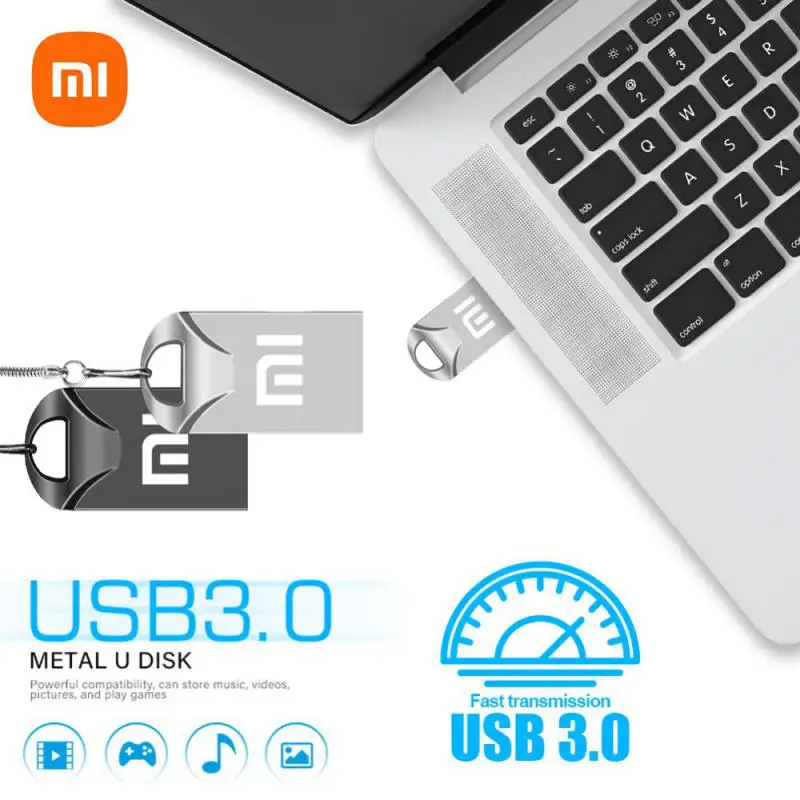 Xiaomi High -capacity Speed USB Flash Drives 2TB 3.0 128GB Black Free Keychain Pen Drive Storage Memory Stick Mini Business Gift