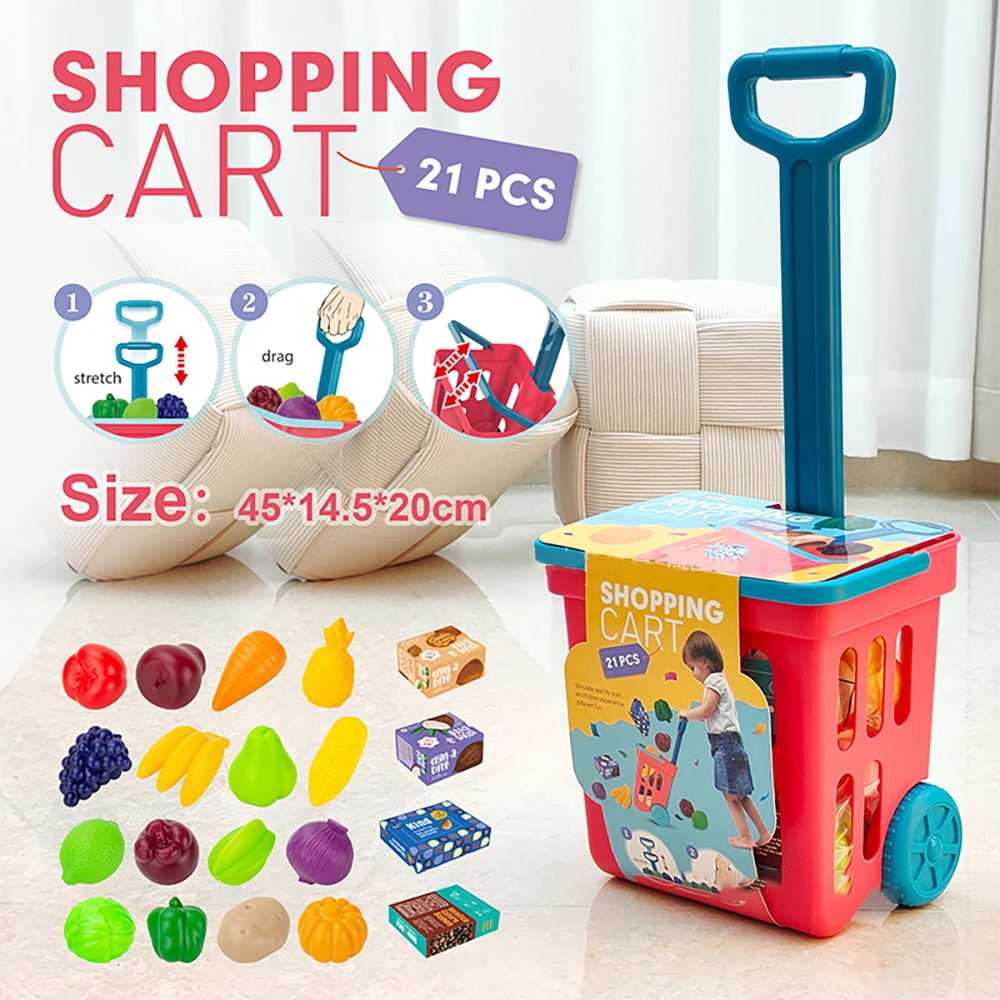 Carrinho de supermercado para crianças, Baby Play House, Brinquedos para frutas e vegetais, Meninos e meninas