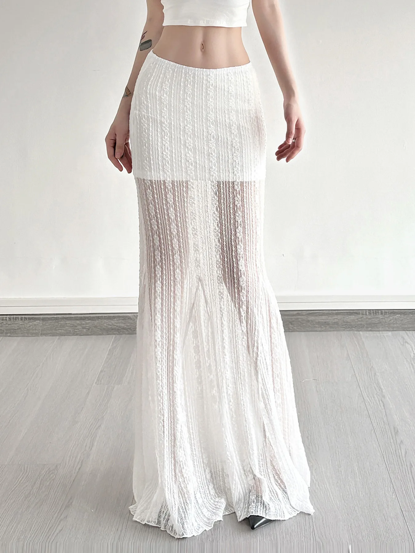 

French temperament low waist lace mesh spicy girl slim fit sexy wrapper hip fish tail long skirt
