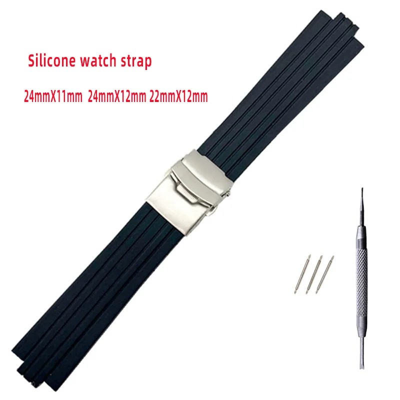 Silicone Watchband For Oris Aquis Watch Band Convex Strap Stainless Steel Safety Buckle Wrist Bracelet Black 24mm x 11mm