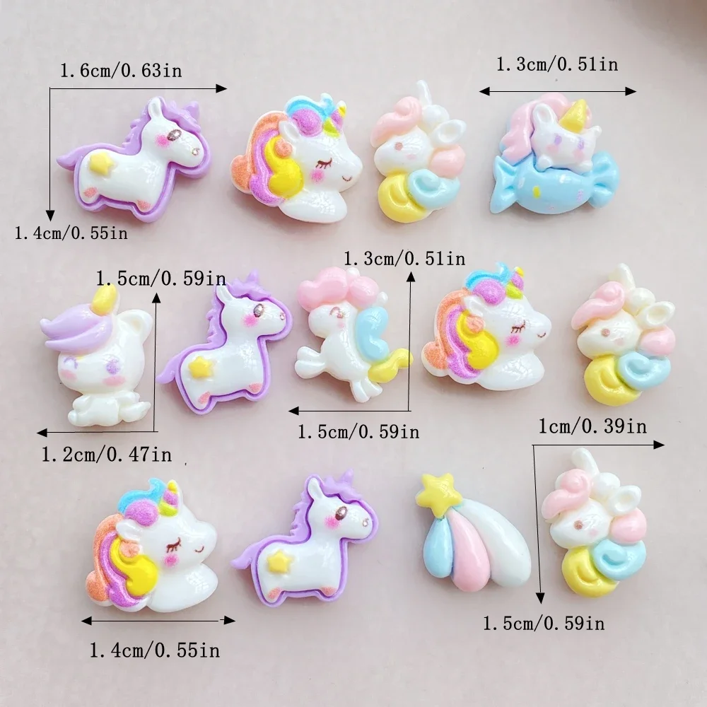 20pcs Resin Mini Cartoon Colorful Unicorn, Rainbow Collection Flat back Rhiestone Nails Art Decor DIY Scrapbooks Decor