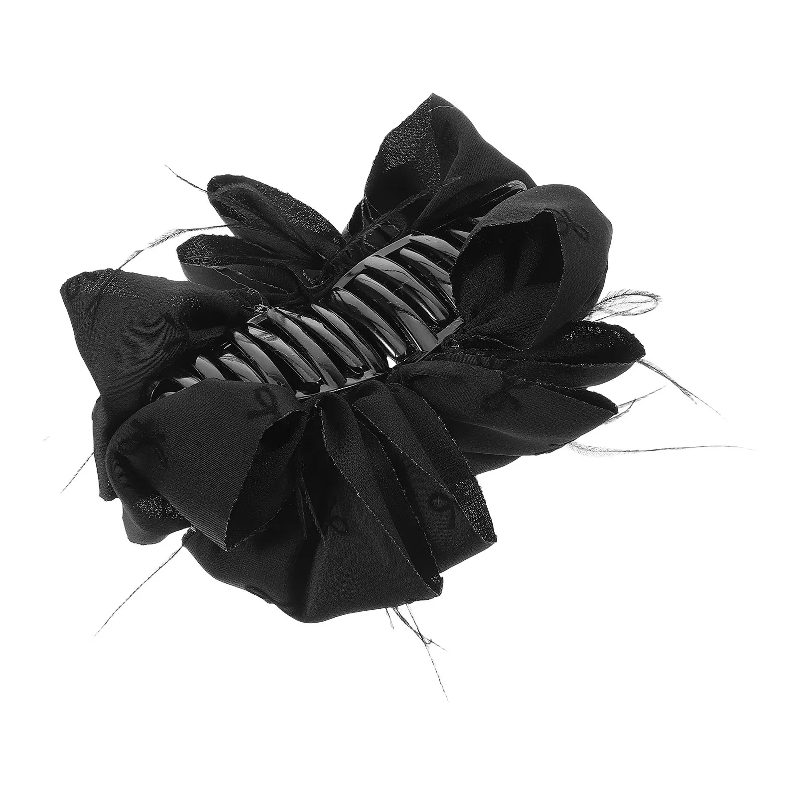 Black Plumage Bow Hair Claw Clip Large Size Secure Hold for Buns Braids French Bow Barrettes Party Birthday Hair Accessories