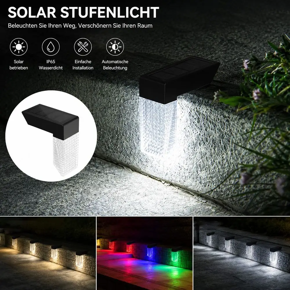 New LED Solar Deck Light IP65 Waterproof Wireless Installation Solar Wall Lamp Color Changing Solar Step Light Fence Lighting