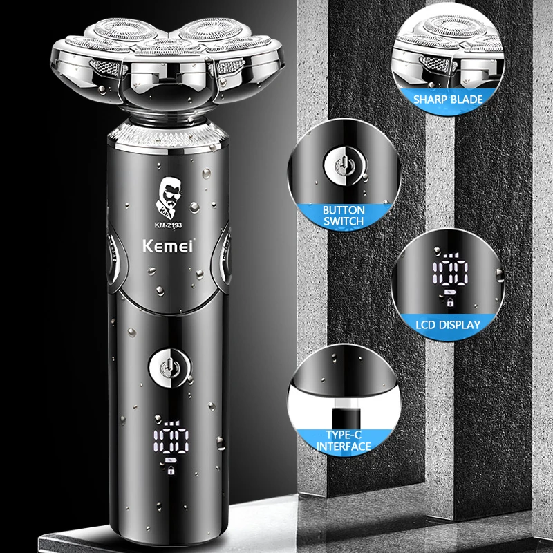 Kemei KM-2193 Floating Five-Blade Head Shaving Machine Electric Shaver Usb Rechargeable Multifunctional Men Electric Shaver