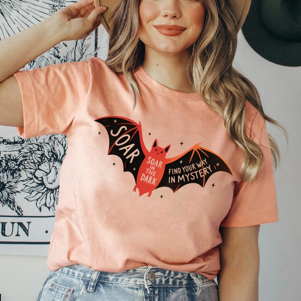 

Cartoon Cute Bat, Find Your Own Way Y2K Women‘s Clothes Cotton Casual T-Shirt Crew Neck Graphic Tees Street Wear Colorful