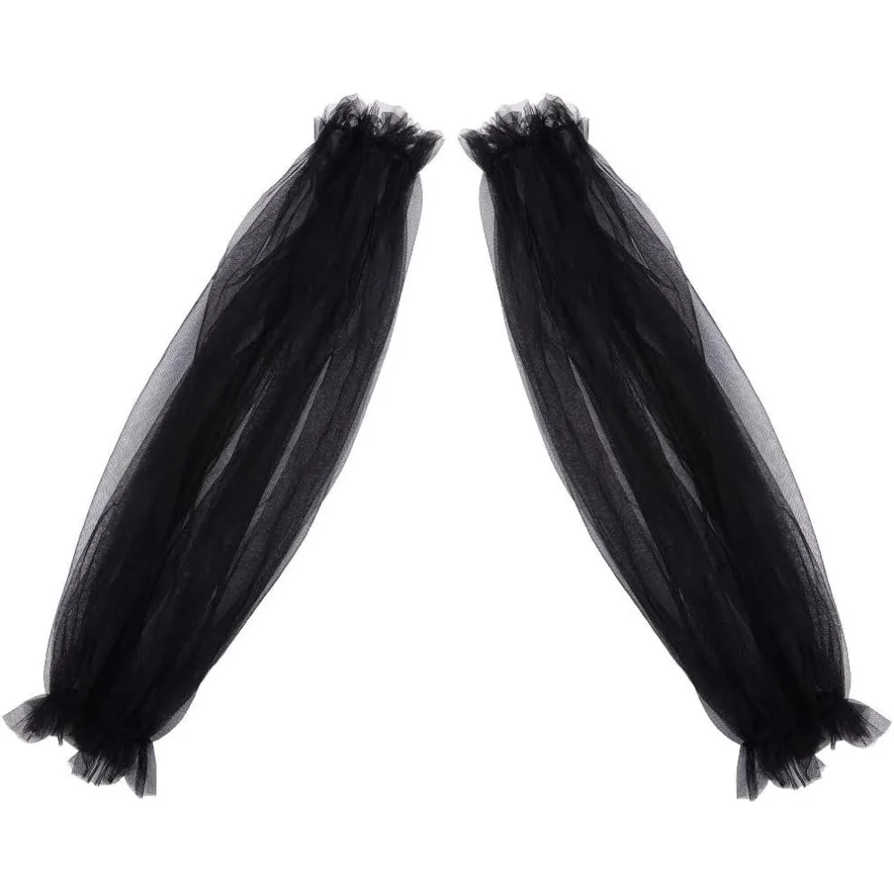 2Pcs Removable Tulle Puff Sleeves Black Polyester Wedding Detachable Long Bridal Sleeve Lace Appliques Costume Accessory