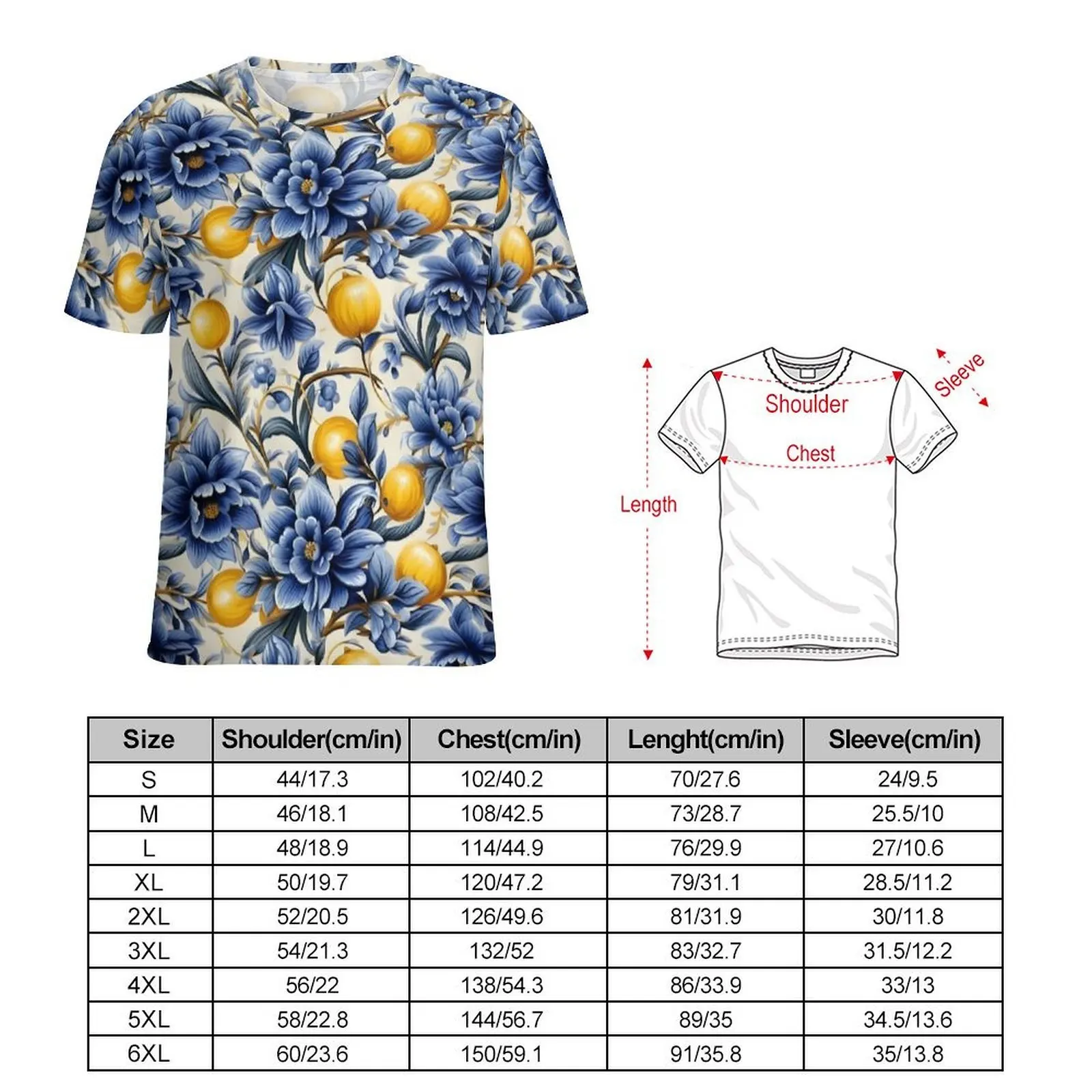 Oversized T Shirt Summer Floral Lemon Majolica Print T-Shirts  Funny O Neck Tshirt Men Vintage Design Tops