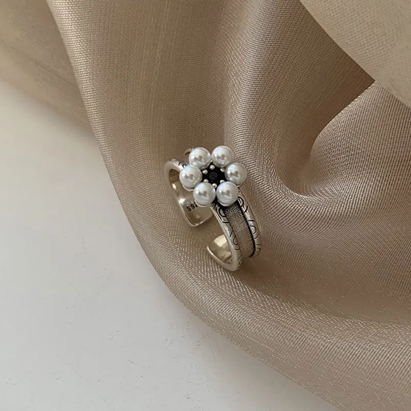 VENTFILLE 925 Sterling Silber Metall Blumenmuschel Geometrische Ringe für Frauen Französische Retro Romantische Offene Thai Silber Ringe – Detail 31
