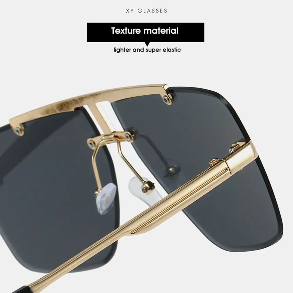 오버사이즈 더블 브리지 선글라스 사각 프레임 프레임리스 남성용 쉐이드 무테 UV 보호 그라디언트 렌즈 선글라스