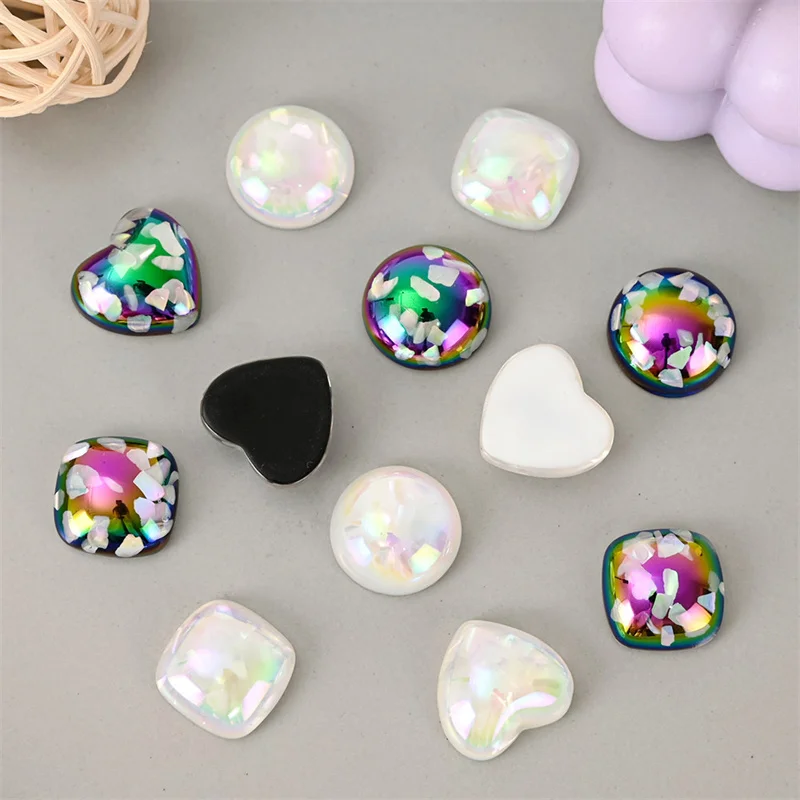 100pcs/lot uv Crushed shell core geometry rounds hearts square shape resin cabochon beads diy jewelry garment hair accessory