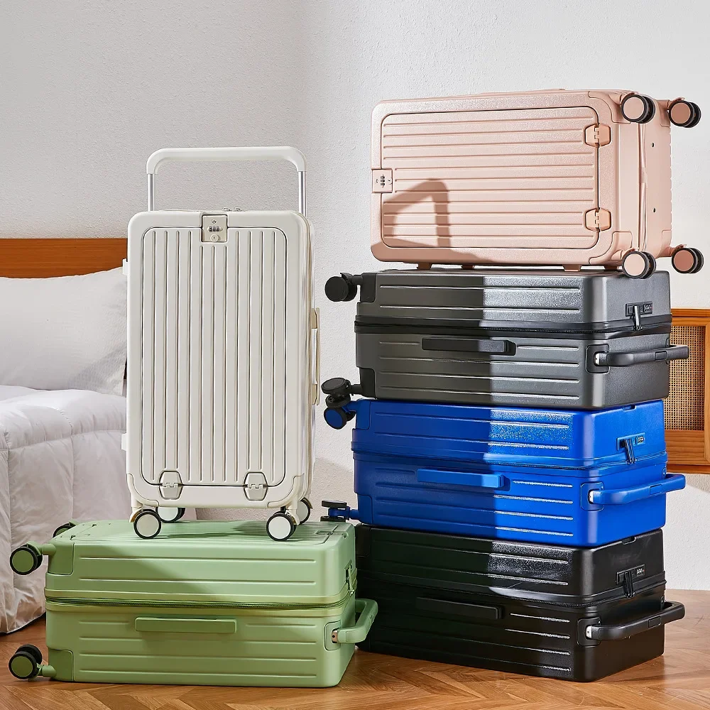 Suitcase 20-26cun wide tie rod 2024 new one front open lid suitcase universal wheel anti-drop trolley case