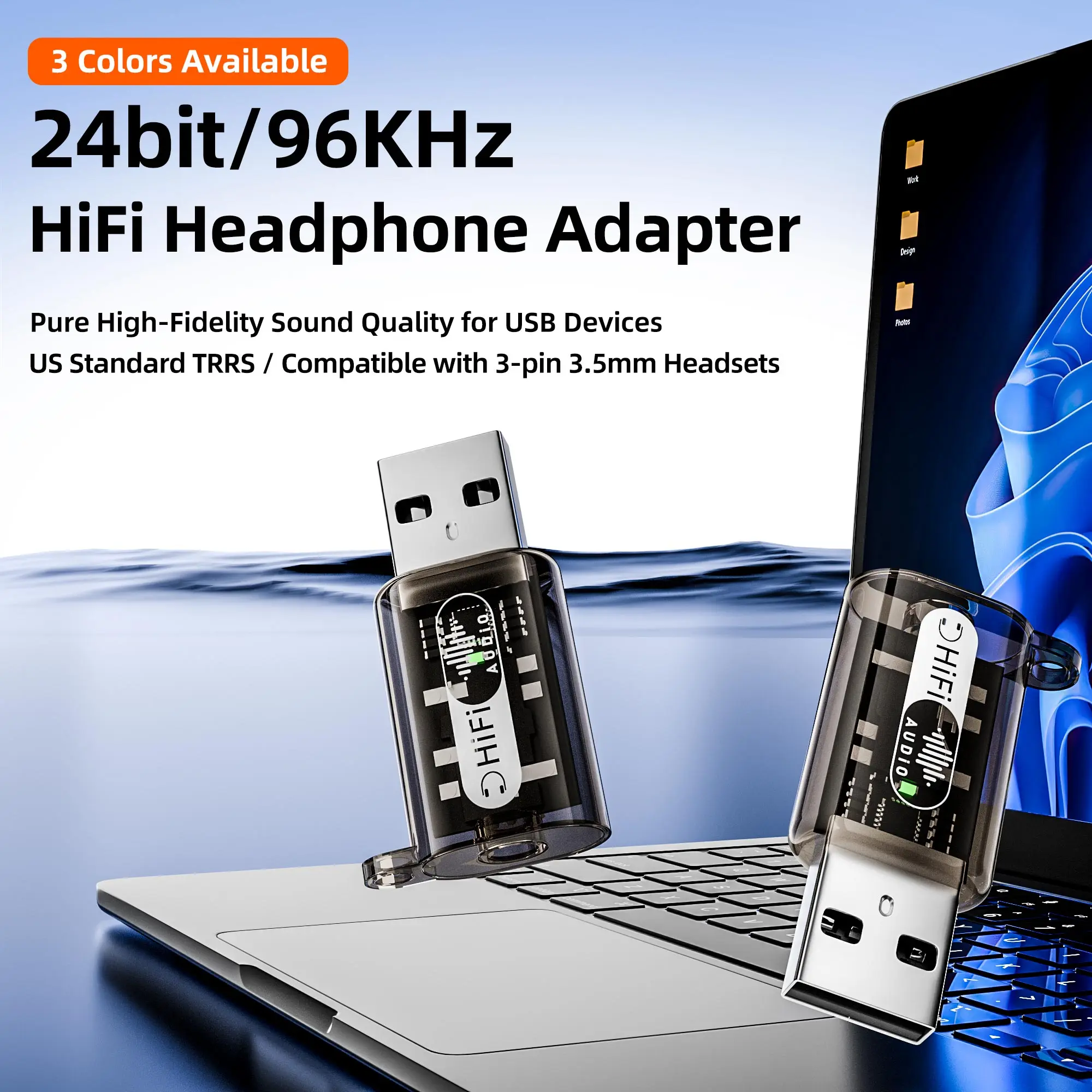 USB to 3.5mm TRRS Audio Adapter HiFi DAC Converter 24bit 96KHz Microphone Jack for Laptop Desktop PC