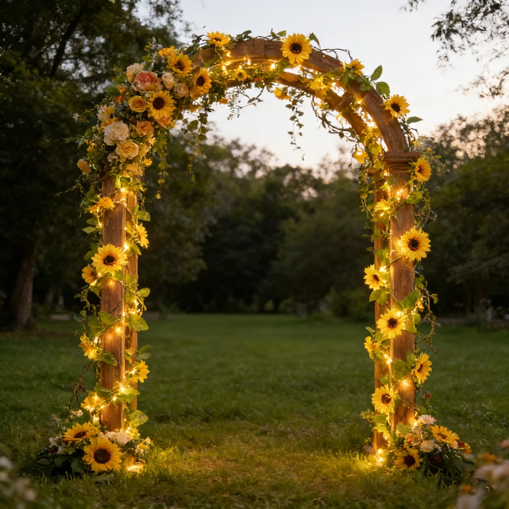 Fake Plants Garden Summer Decor Light Battery Box LED Sunflower String Lights Outdoor Wedding Holiday Artificial Plants Garland