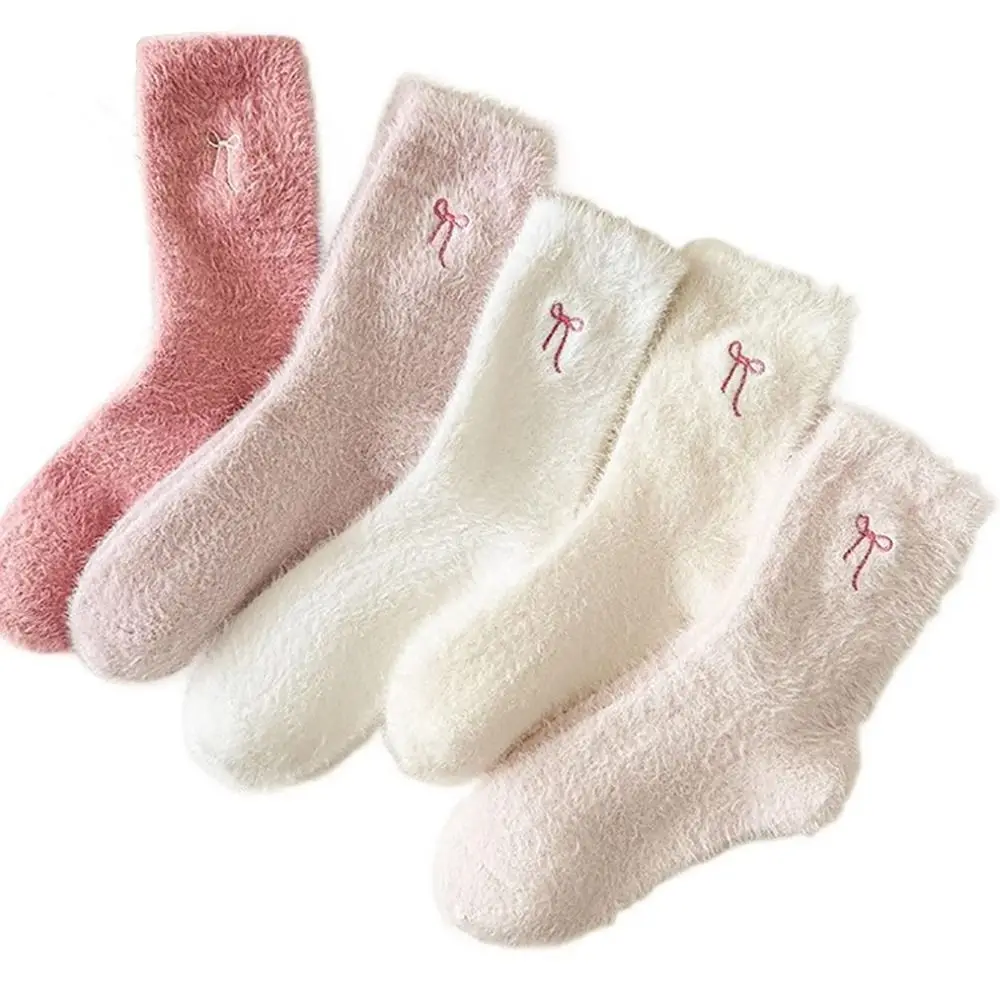 

Cute Sweat Absorption Bow Velvet Socks Winter Warm Soft Sleep Boot Socks Cozy Thermal Tube Socks Cold Weather