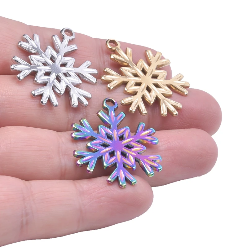 New 10pcs Christmas Snowflake Charms Pendant for Jewelry Making Findings Stainless Steel Snow Flake Charms DIY Necklace Earrings