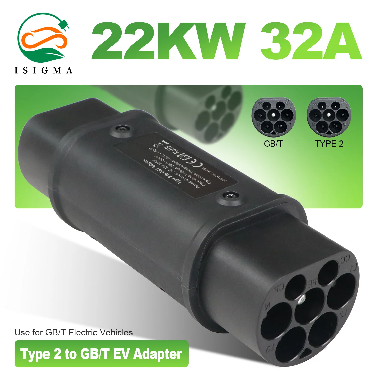 Type2 to GBT Adapter 7.2kW 22kW 32A EV Charger Connector for Electric Vehicle IEC 62196 to GB/T