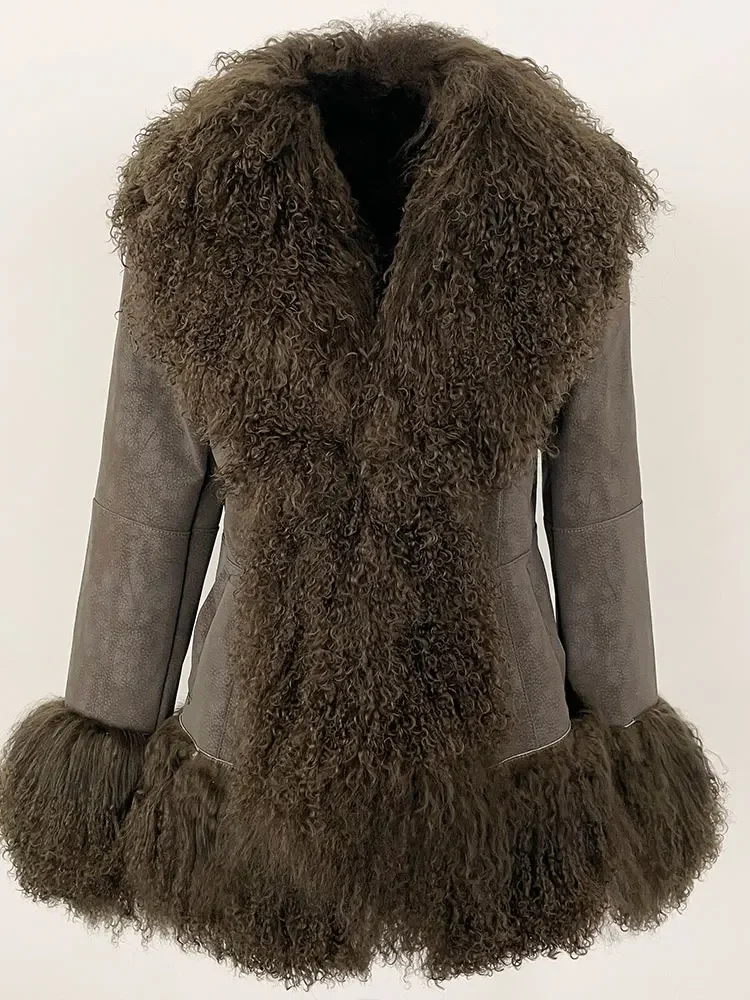 Autumn Winter New Women Coat Real Natural Mongolia Sheep Fur Turn-down Collar New Fashion Jacket Thick Warm Casual Overwear