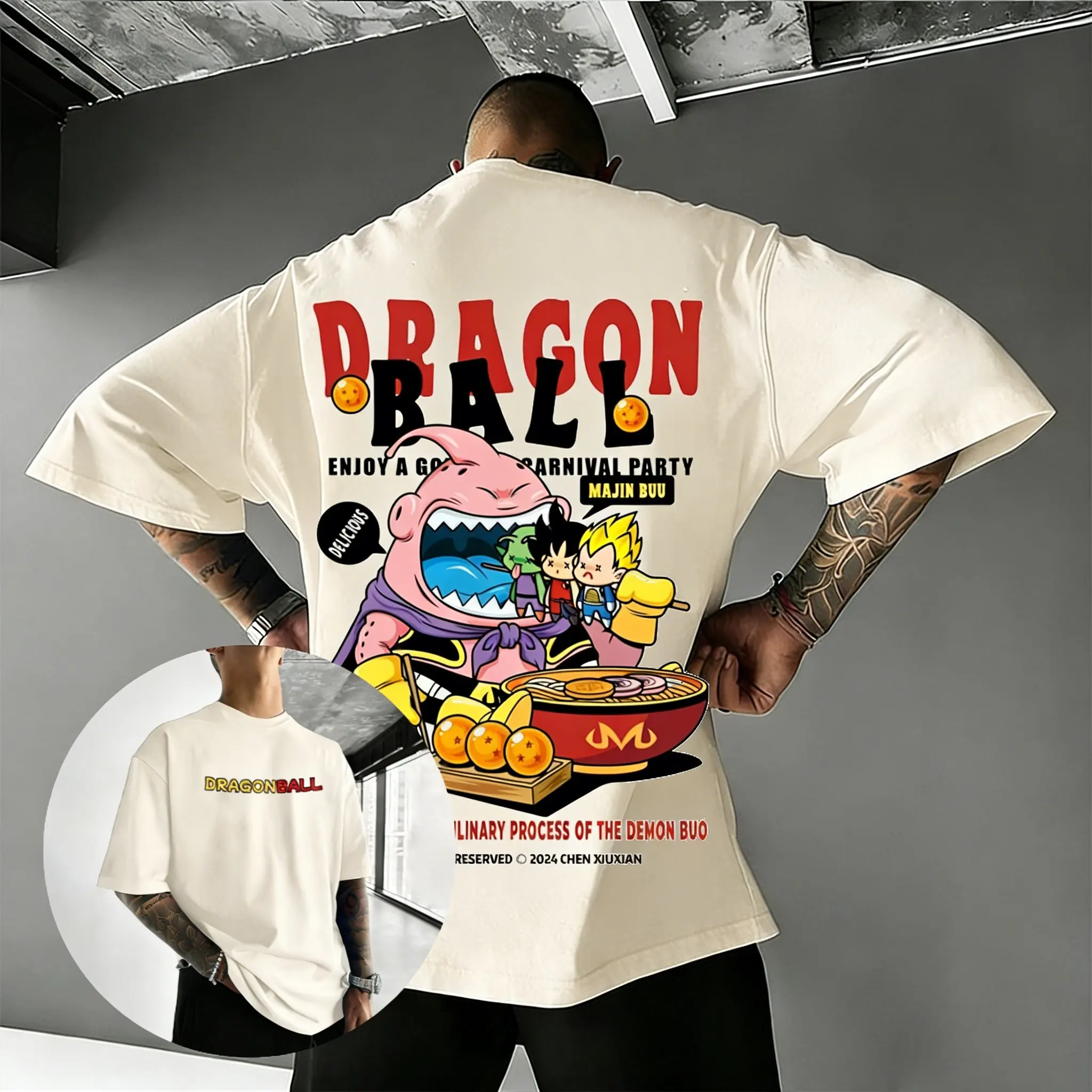 Dragon Ball T-Shirt für Männer und Frauen, Baumwolle, Anime-Grafik-T-Shirt, Vintage-Stil, Majin Buu, Goku, Vegeta, lustiger Aufdruck, Sommer-Streetwear, lässige Oberteile