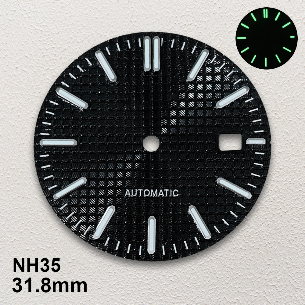 31.8 مللي متر S شعار البلوط الهاتفي صالح NH35 الحركة التلقائية الأخضر مضيئة ساعة عالية الجودة تعديل الملحقات