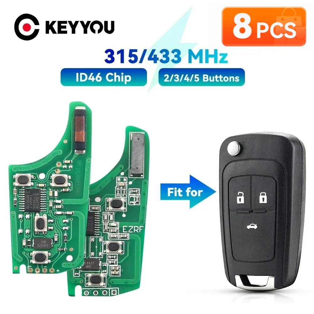 

KEYYOU 8Pcs For Chevrolet Malibu Cruze Aveo Spark Sail For Opel Buick 315/433MHz ID46 Car Remote Key Electronic Circuit Board