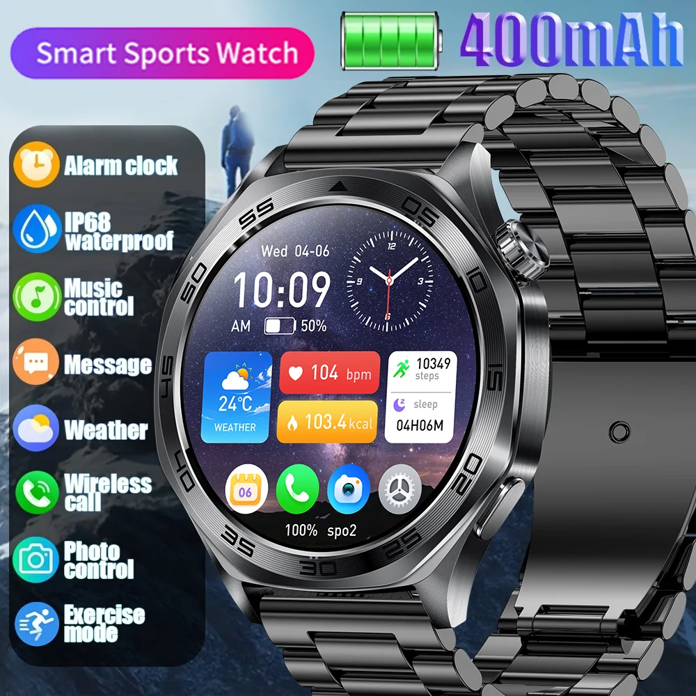 

Мужские смарт-часы 2026 года с LED-фонариком 1,46 дюйма, для активного отдыха, мониторинг здоровья, аккумулятор 400 мАч, умные часы