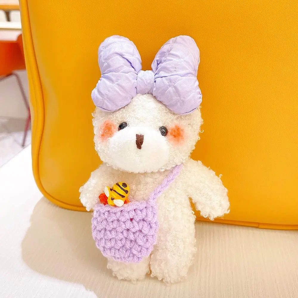 Chaveiro de Urso Peludo com Laço, Acessório de Bolsa, Pingente de Urso de Pelúcia Kawaii, Brinquedo de Urso de Pelúcia Macio de 12cm, Decoração para Mochila