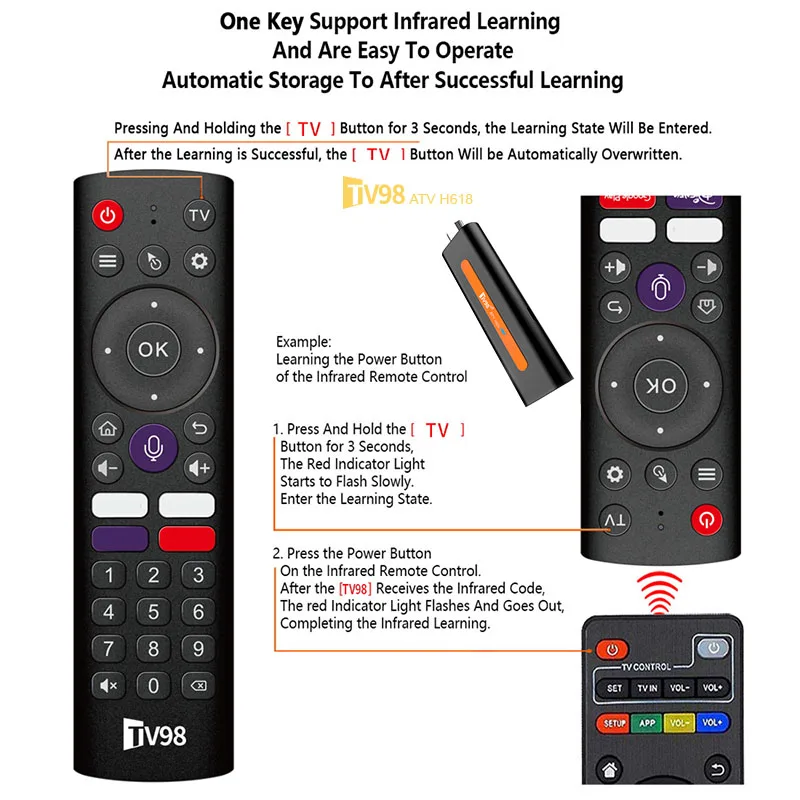 TV98 ATV عصا التلفاز الذكية Android14 H618 1080P HD TV box 2.4/5G WiFi TV استقبال لمشغل الوسائط Google YouTube Netflix