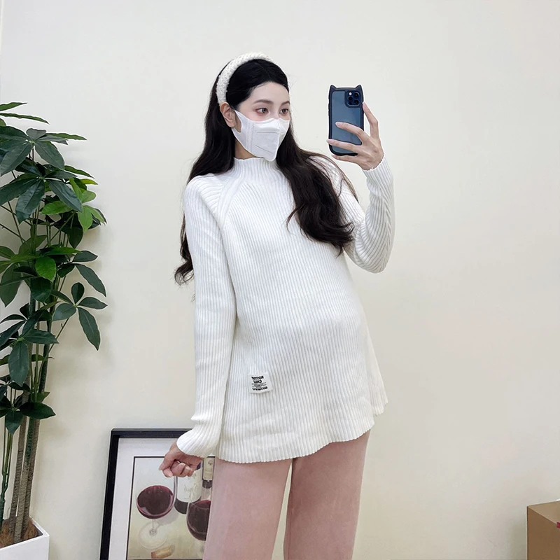 Autumn and Winter Maternity Sweaters Fashion Solid Color Tops Loose Shirt Long Sleeve Pregnant Woman Knitting Pullovers Coats