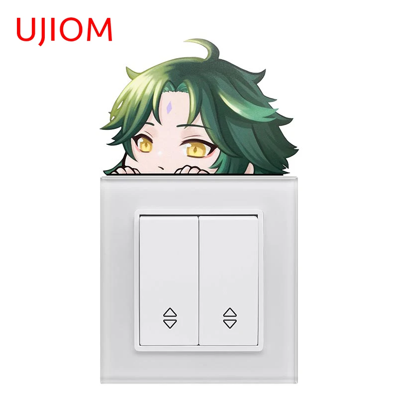 UJIOM 13cm X 9.1cm Genshin Impact Xiao Peeker Wall Sticker Waterproof Vinyl Decal Refrigerator Switch Cabinet Bedroom Decoration