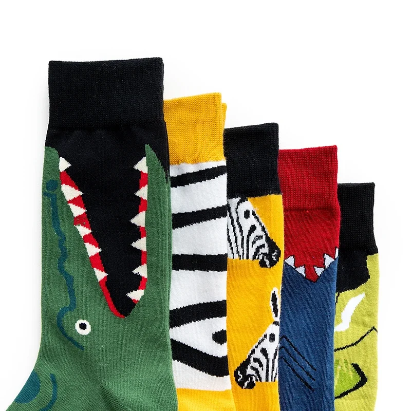 New Cotton Funny Couple Socks Men Harajuku Leaf Crew Casual Happy Sox Male Art Flamingo Fashion Cute Stylish Sokken Hip Hop