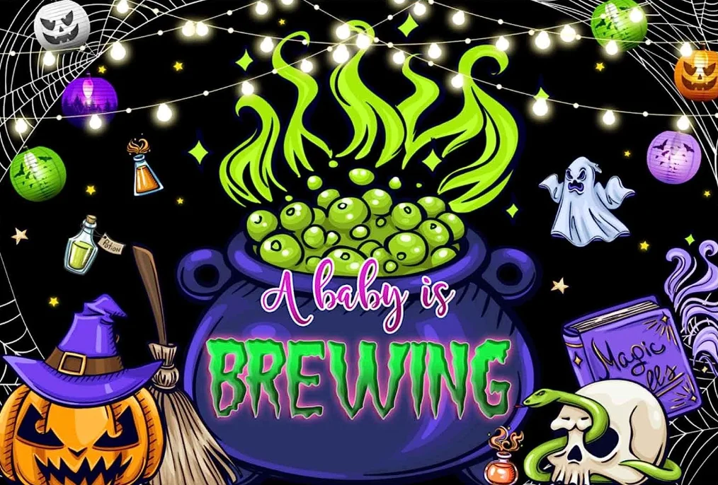 Halloween Baby Shower Party Backdrop A Baby Is Brewing Theme Hallowmas Pregnancy Announcement Gender Neutral Party