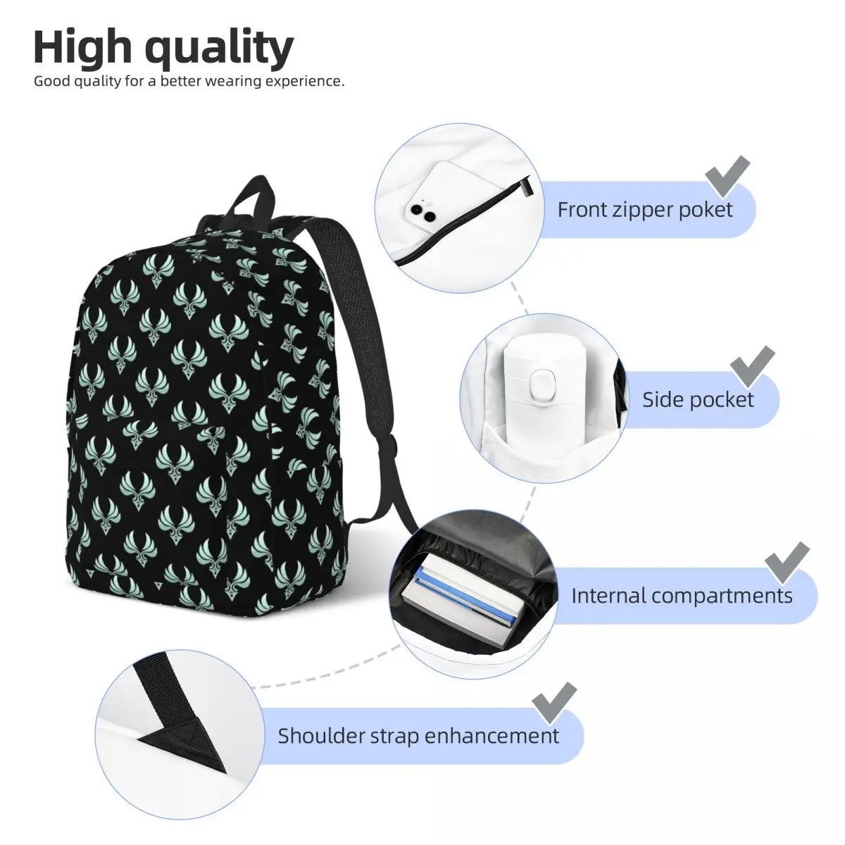 Genshin Impact Anemo Element Backpack untuk Pria Wanita Remaja Sekolah Menengah Bisnis Daypack Laptop Komputer Tas Bahu Hadiah