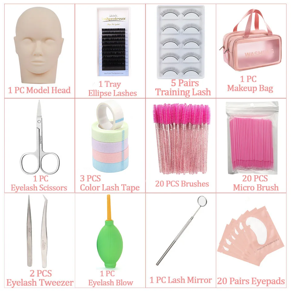 Wimpernverlängerungs-Trainingsset für Anfänger, Übungsmodell, Kopf, Schaufensterpuppe, Augenpads, Pinzette, Bürsten, Make-up-Set, Übungswimpern – Detail 2